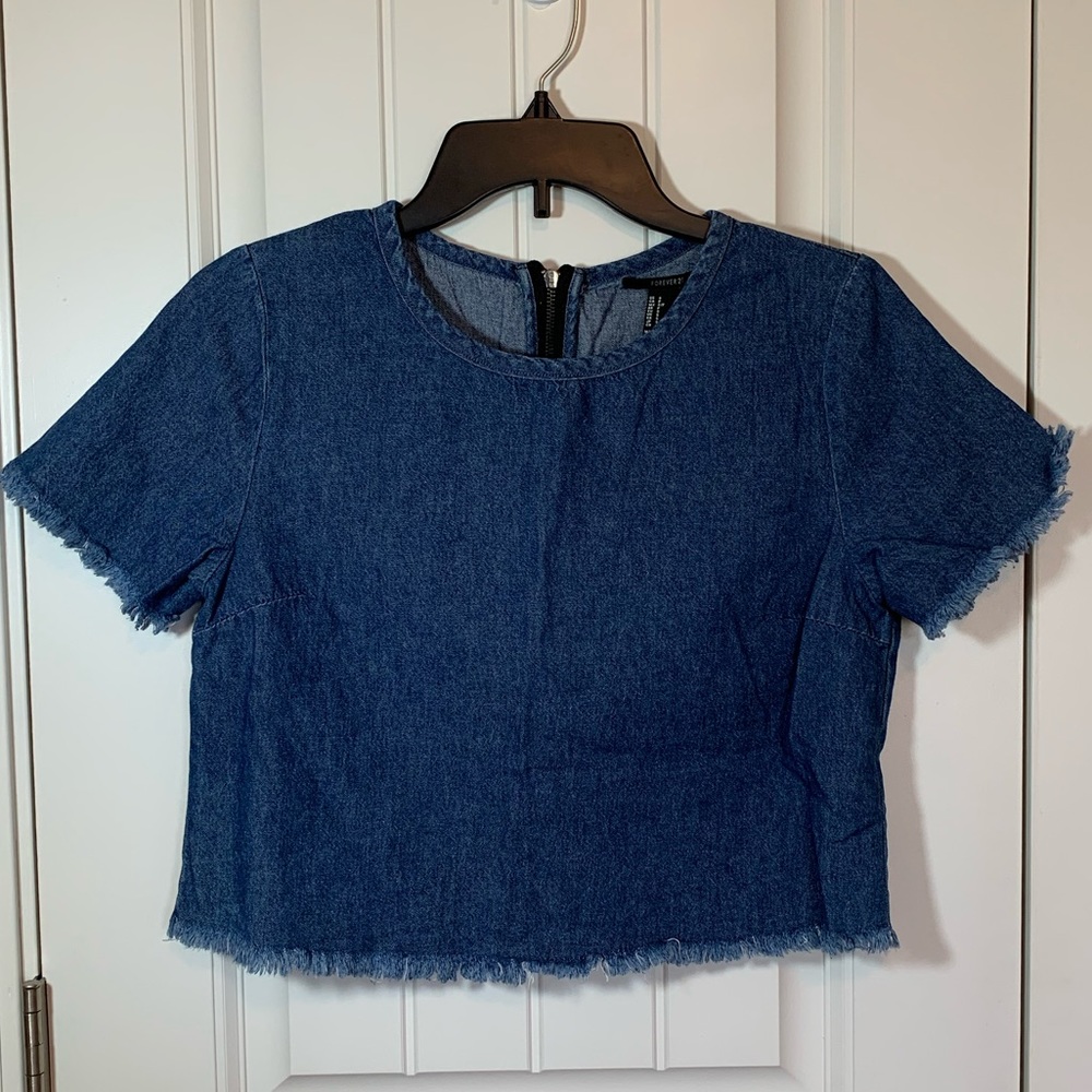Forever 21 Cropped Dark Blue Denim Top Size Small